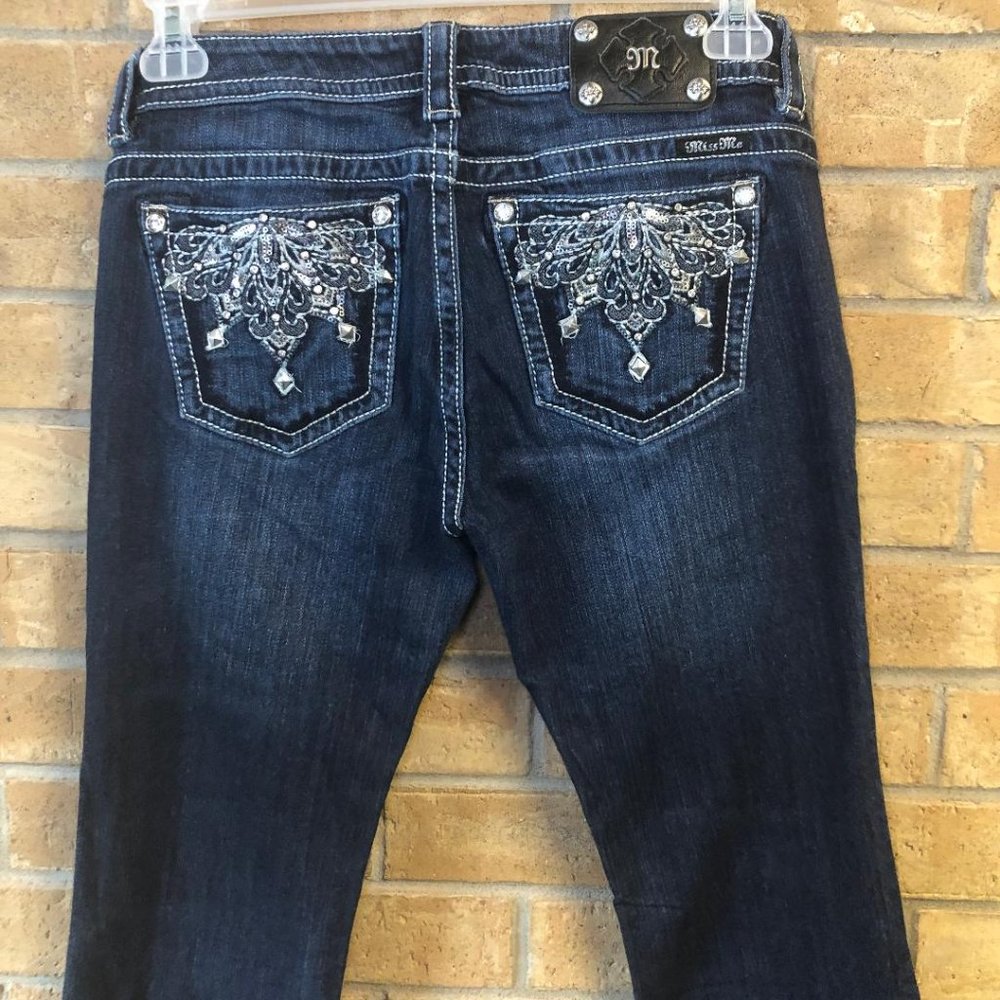 *Miss Me Signature Boot Cut Jeans Dark Wash Embroidered Pockets Size 30 Western